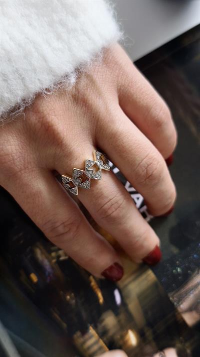 Özel Seri Zirkon Taşlı Zincir Model Ayarlanabilir Yüzük 