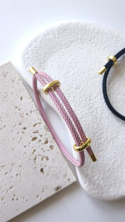 Pembe Renk Geçişli Örme İp Çelik Plaka Detay Ayarlanabilir Bileklik 
