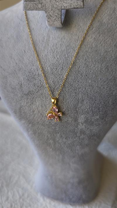 Pembe Taşlı Kelebek Figür Zincir Kolye