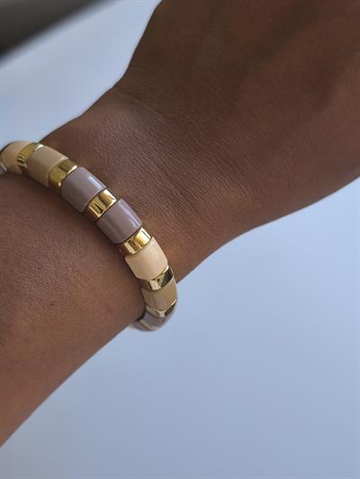 Porselen Kaplama Gold Plaka Model Lastikli Bileklik 