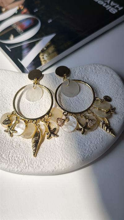 Renkli Deniz Figürlü Sallantılı Halka Küpe