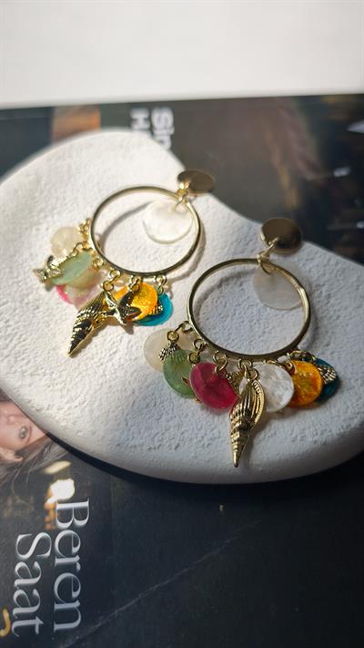 Renkli Deniz Figürlü Sallantılı Halka Küpe