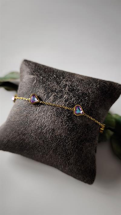 Renkli Kalp Taşlı Bileklik