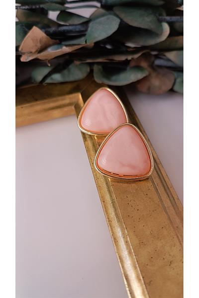 Renkli Taşlı Gold Detaylı Üçgen Küpe