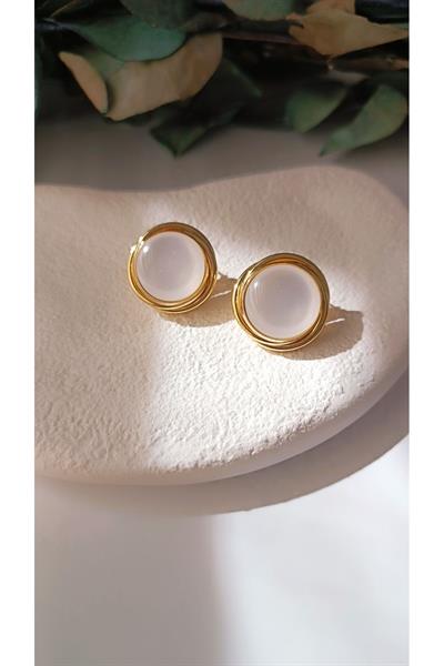 Renkli  Taşlı Gold Detaylı Vintage Yuvarlak Küpe