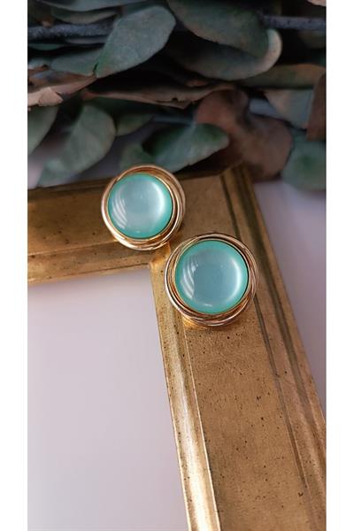 Renkli  Taşlı Gold Detaylı Vintage Yuvarlak Küpe