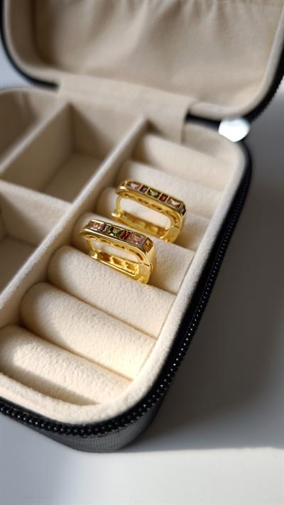 Özel Seri Renkli Zirkon Taşlı Kare Küpe