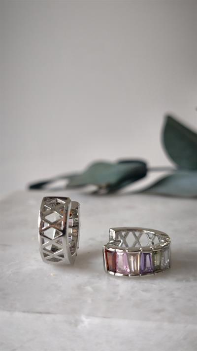 Özel Seri Renkli Zirkon Taşlı Minimal Halka Küpe