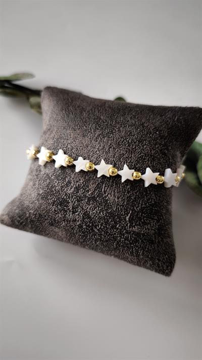 Sedefli Parlak Yıldız ve Gold Boncuk Kolye