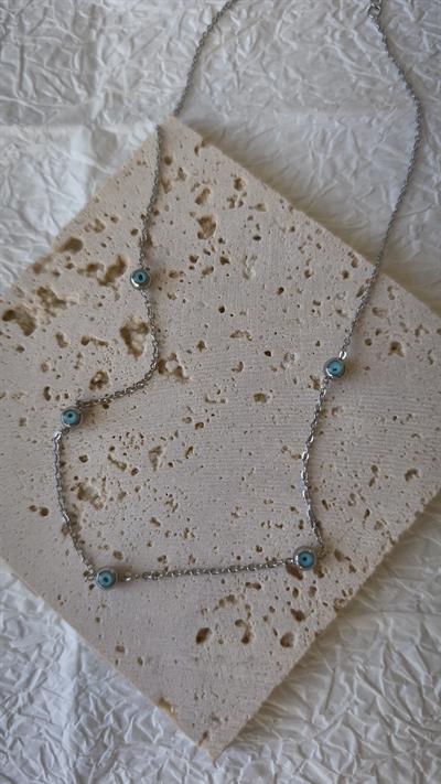 Sıralı Nazar Boncuklu Minimal Kolye 