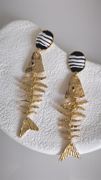 Siyah Beyaz Mineli Gold Küpe