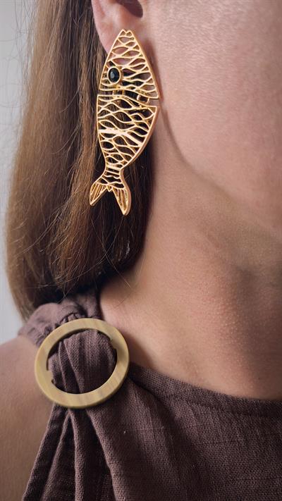 Siyah Göz Detaylı Balık Figür Küpe