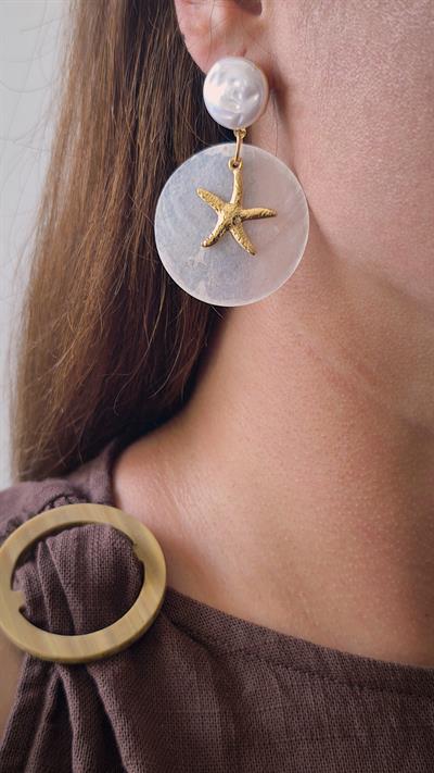 Suni İnci Deniz Kabuğu Yıldız Detaylı Küpe