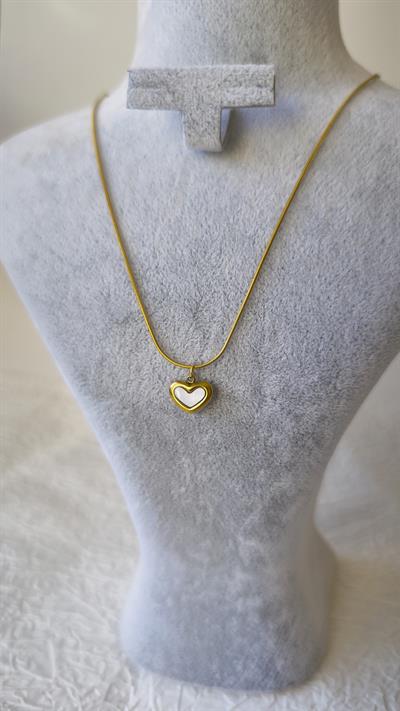 Tombul Kalp İçi Beyazlı Zincir Kolye