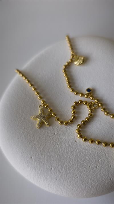 Topçuk Zincir Deniz Figürlü Sallantılı Uçlu Kolye