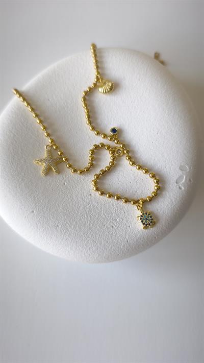 Topçuk Zincir Deniz Figürlü Sallantılı Uçlu Kolye