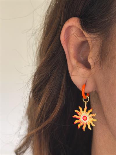 Turuncu Sarı Renkli Sallantılı Güneş Küpe