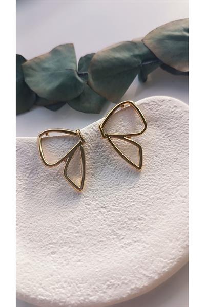 Yarım Kelebek Gold Detaylı Çelik Küpe