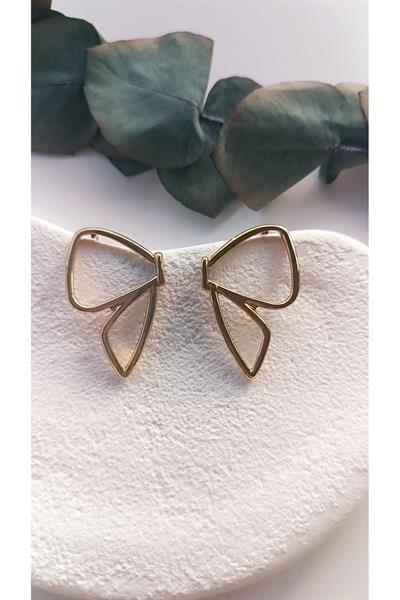 Yarım Kelebek Gold Detaylı Çelik Küpe