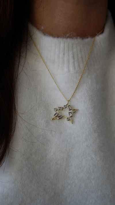 Yıldız Figür Taş Detaylı İki Renk Kolye