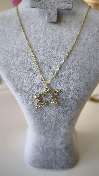 Yıldız Figür Taş Detaylı İki Renk Kolye