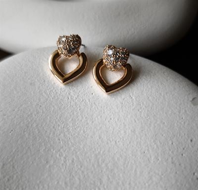 Zirkon Taşlı Bronz Renk Kalp Figür Küpe