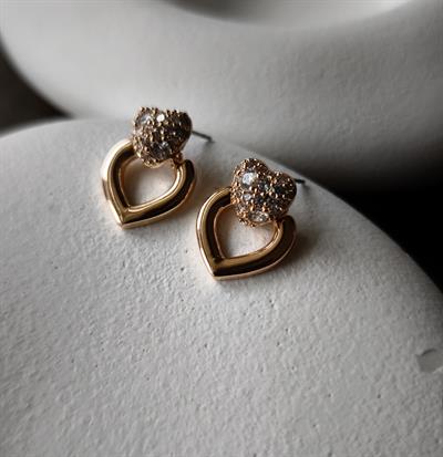 Zirkon Taşlı Bronz Renk Kalp Figür Küpe