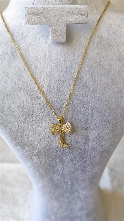 Zirkon Taşlı Sallantılı Uçlu Fiyonk Figür Kolye