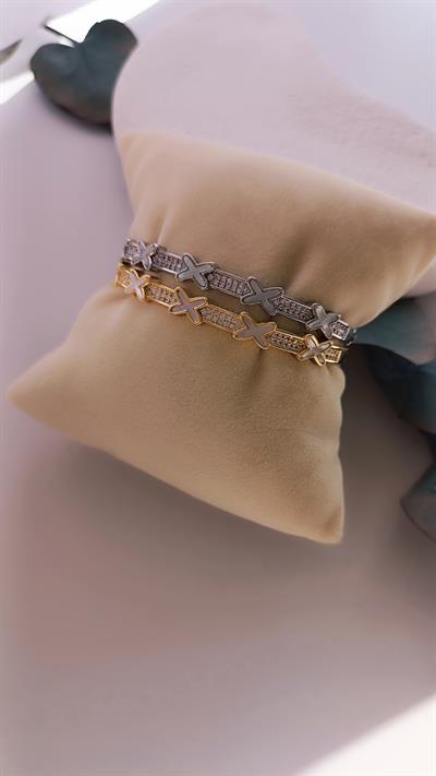 Zirkon Taşlı X Şekil Kelepçe Bileklik