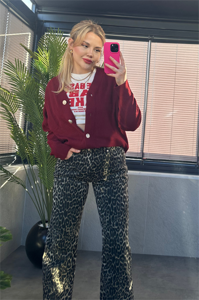 Açık Bordo Fitilli Oversize Basic Örme Hırka