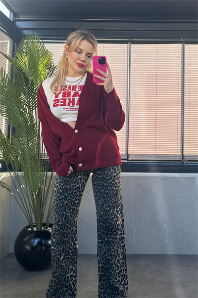 Açık Bordo Fitilli Oversize Basic Örme Hırka
