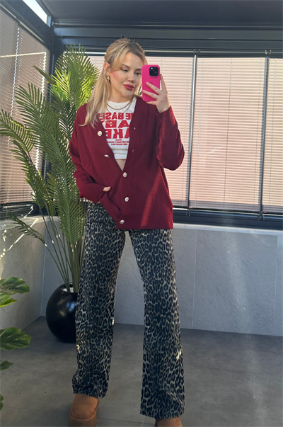 Açık Bordo Fitilli Oversize Basic Örme Hırka