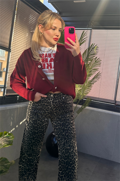 Açık Bordo Fitilli Oversize Basic Örme Hırka