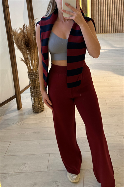 Basic Bordo Triko Pantolon