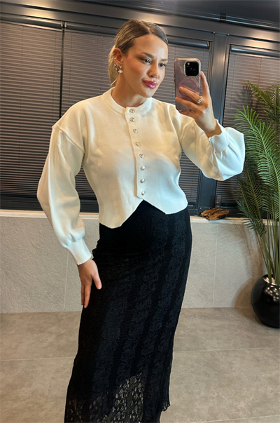 Beyaz Fit Kesim Crop Hırka