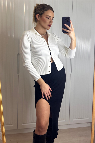 Beyaz Fitilli Likralı İnce Triko
