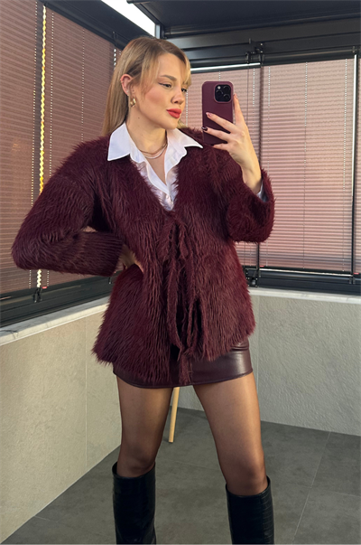 Bordo Marka Model Oversize Sakallı Hırka