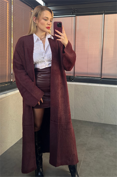 Bordo Yumoş Maxi Hırka