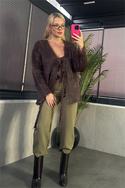Kahverengi Marka Model Oversize Sakallı Hırka