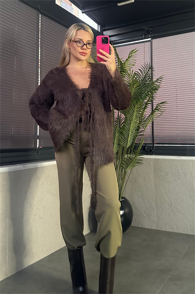 Kahverengi Marka Model Oversize Sakallı Hırka