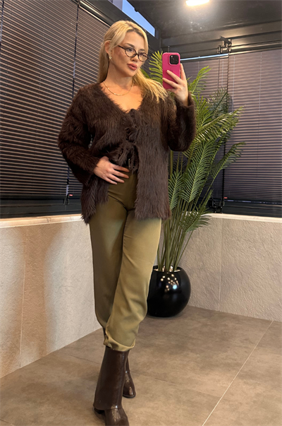 Kahverengi Marka Model Oversize Sakallı Hırka