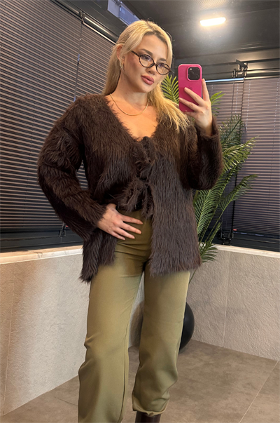 Kahverengi Marka Model Oversize Sakallı Hırka