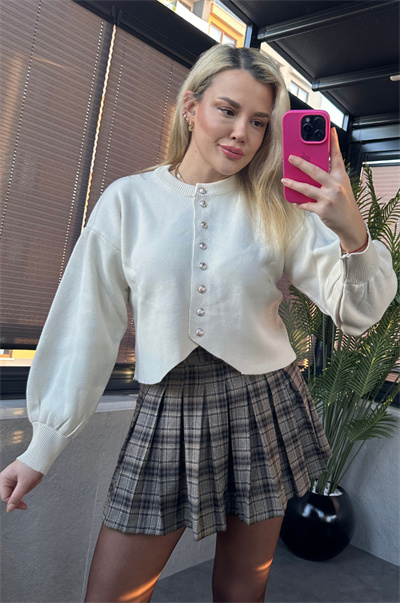 Krem Fit Kesim Crop Hırka