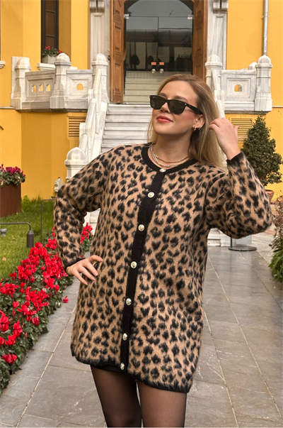 Leopar Desenli Uzun Hırka
