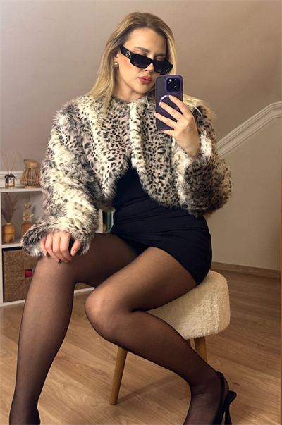 Leopar Kısa Kürk Ceket