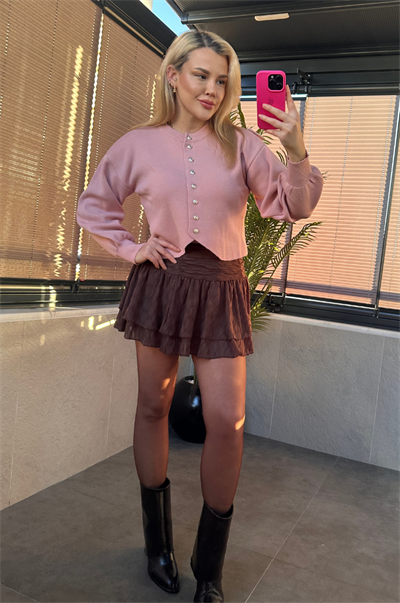 Pembe Fit Kesim Crop Hırka
