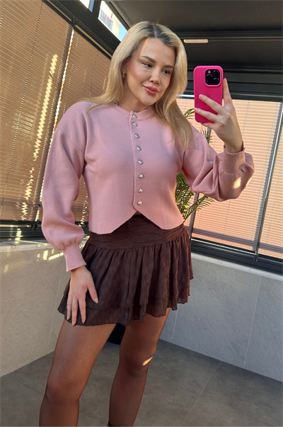 Pembe Fit Kesim Crop Hırka