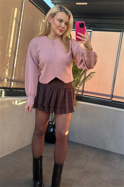 Pembe Fit Kesim Crop Hırka