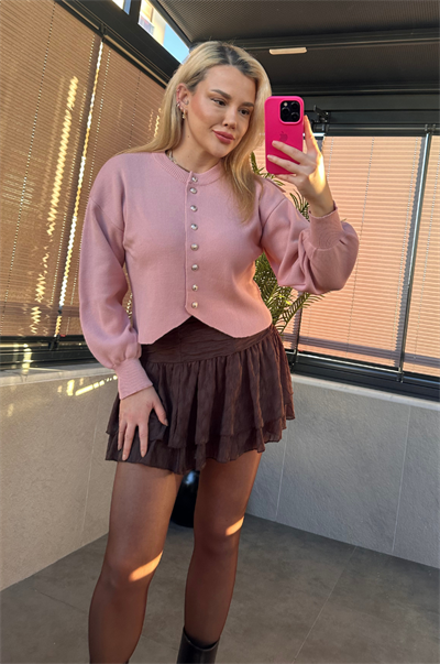 Pembe Fit Kesim Crop Hırka