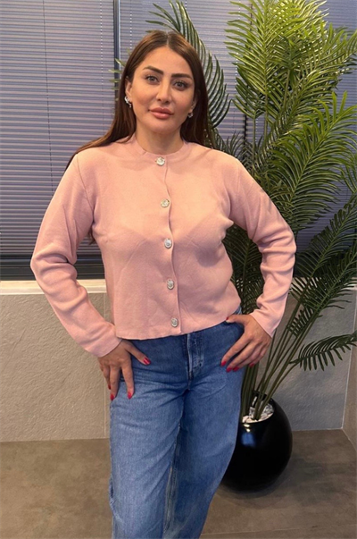 Pembe Gümüş Düğmeli Hırka